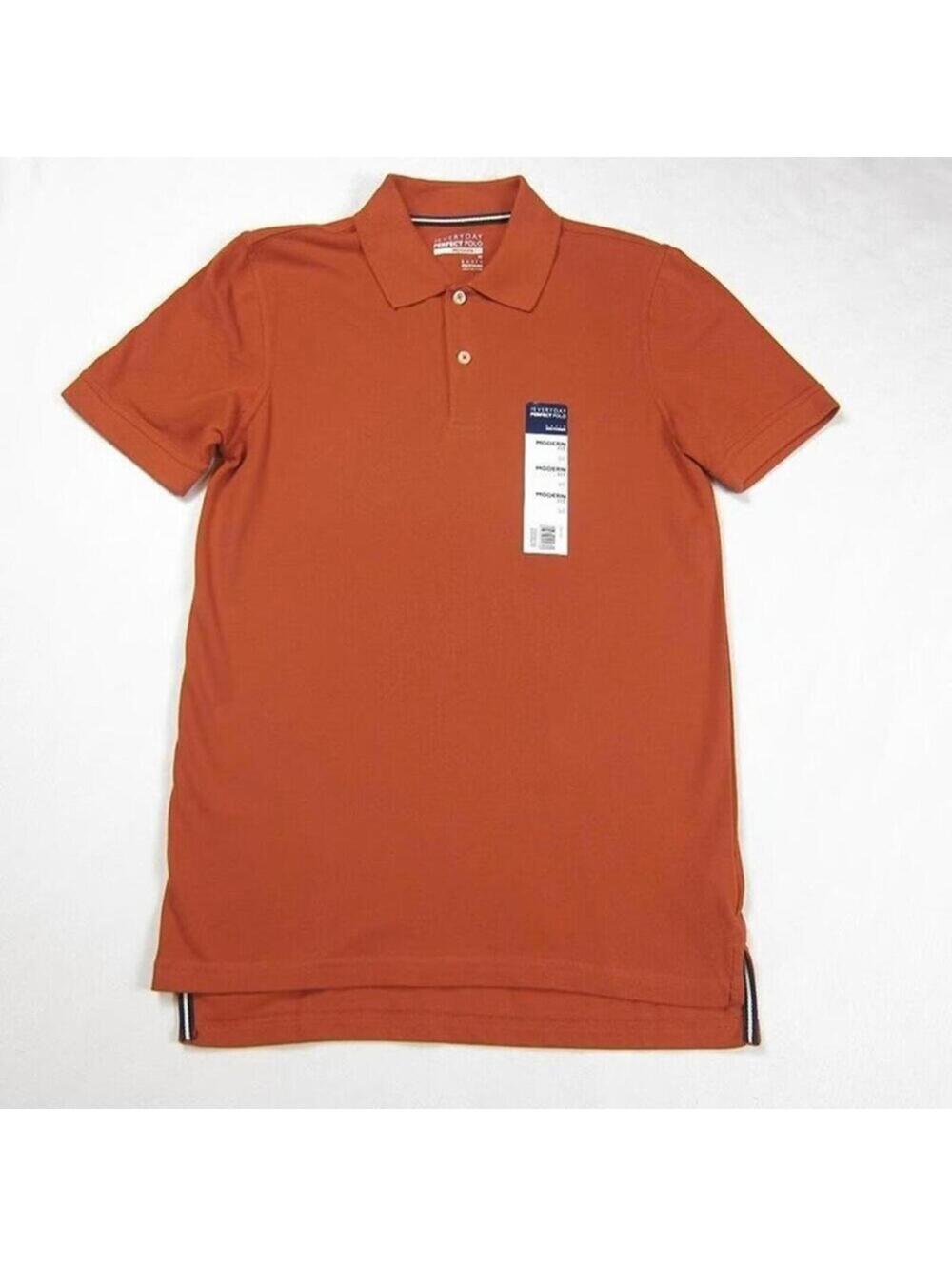 NWT Basic Editions Mens Rust Orange Cotton Polo Shirt S Small Short Sleeve NEW